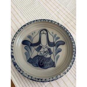 Vintage 2001 Eldreth Pottery Blue Salt Glazed 11" Santa Claus Pie Plate